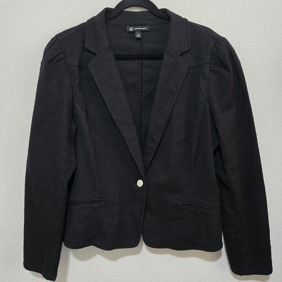 INC International Concepts Black Jacket Blazer with Puff Shoulders Size XL - Picture 1 of 12